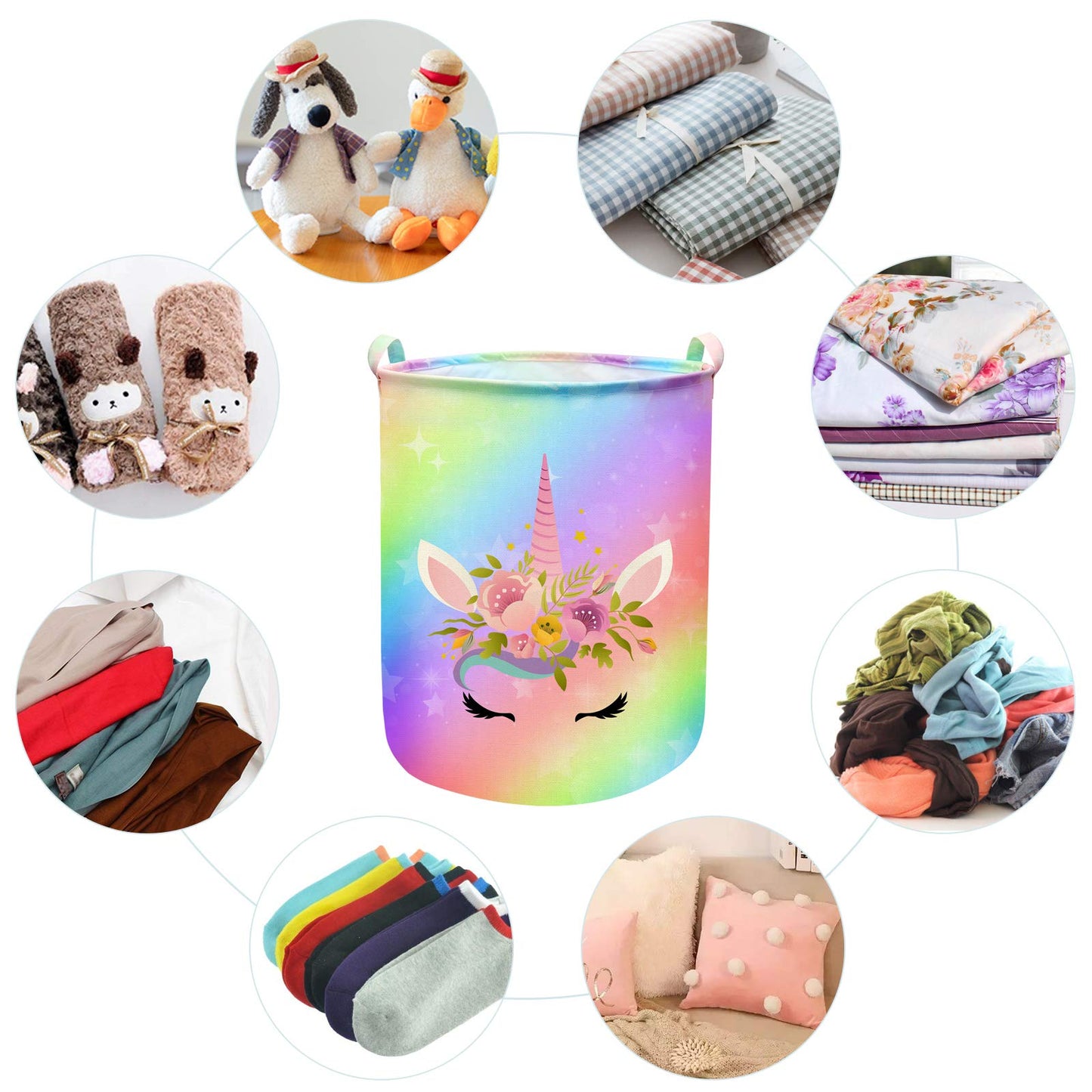 Unicorn Laundry Basket Hamper Large Sized Round Storage Basket Waterproof Bin Collapsible Laundry Basket For Girls Room Organize