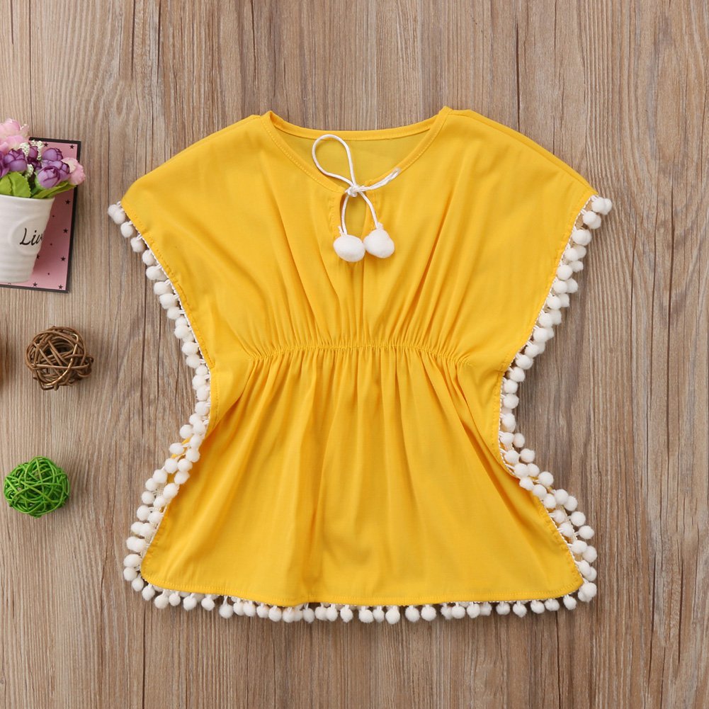 Douhoow Toddler Baby Girls Swim Cover-Up Beach Sundress Summer Poncho Rash Guards (Yellow, 1-2T)