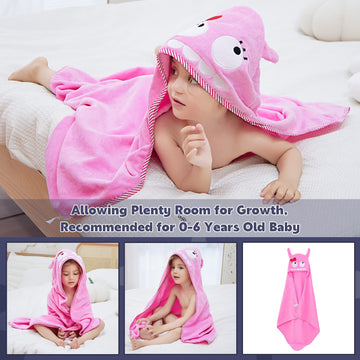 Michley Animal Face Hooded Baby Towel Cotton Bathrobe For Boys Girls 0-6 Year Pink