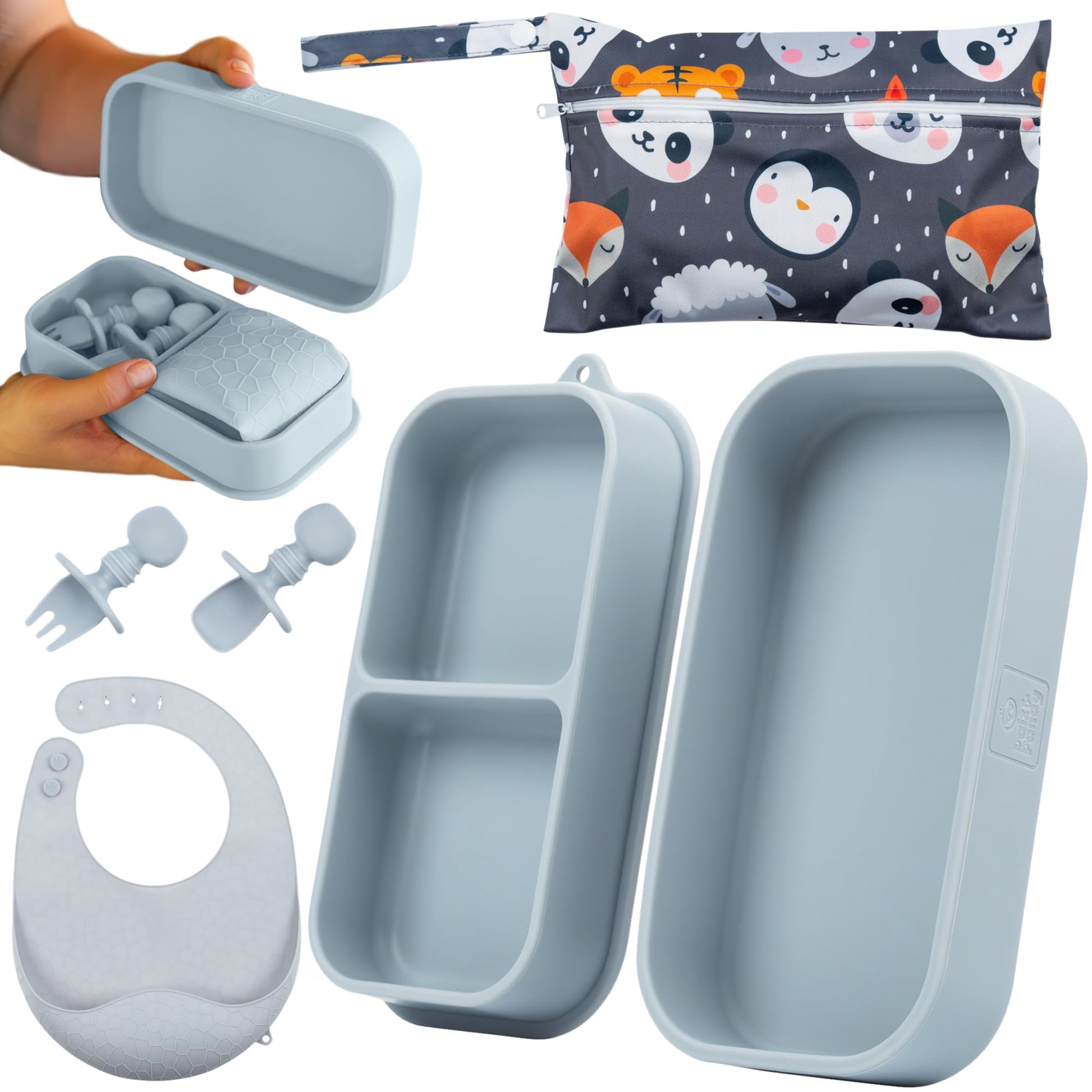 Travel Silicone Baby Feeding Set - Portable Toddler Feeding Supplies with Silicone Baby Spoon & Fork, Suction Plates for Toddler