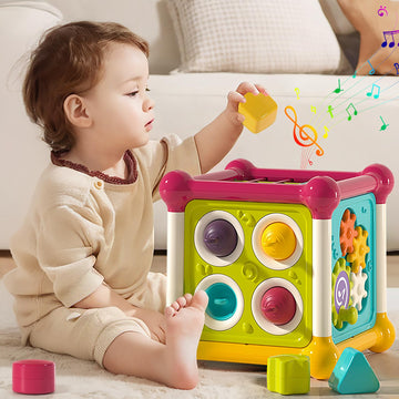 PANITU Baby Activity Cube Montessori Toys for 1 Year Old, Multi Sensory Shape Blocks, 6 in 1 Multifunctional Sensory Toys for To