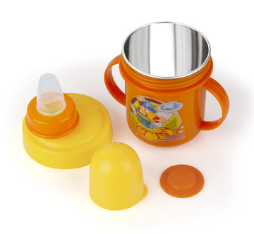 Nabhya Hippo Stainless Steel Baby Spout Sipper Cup for Kids Age 3 Months to 18 Months 250 ML (Orange  250 ML)