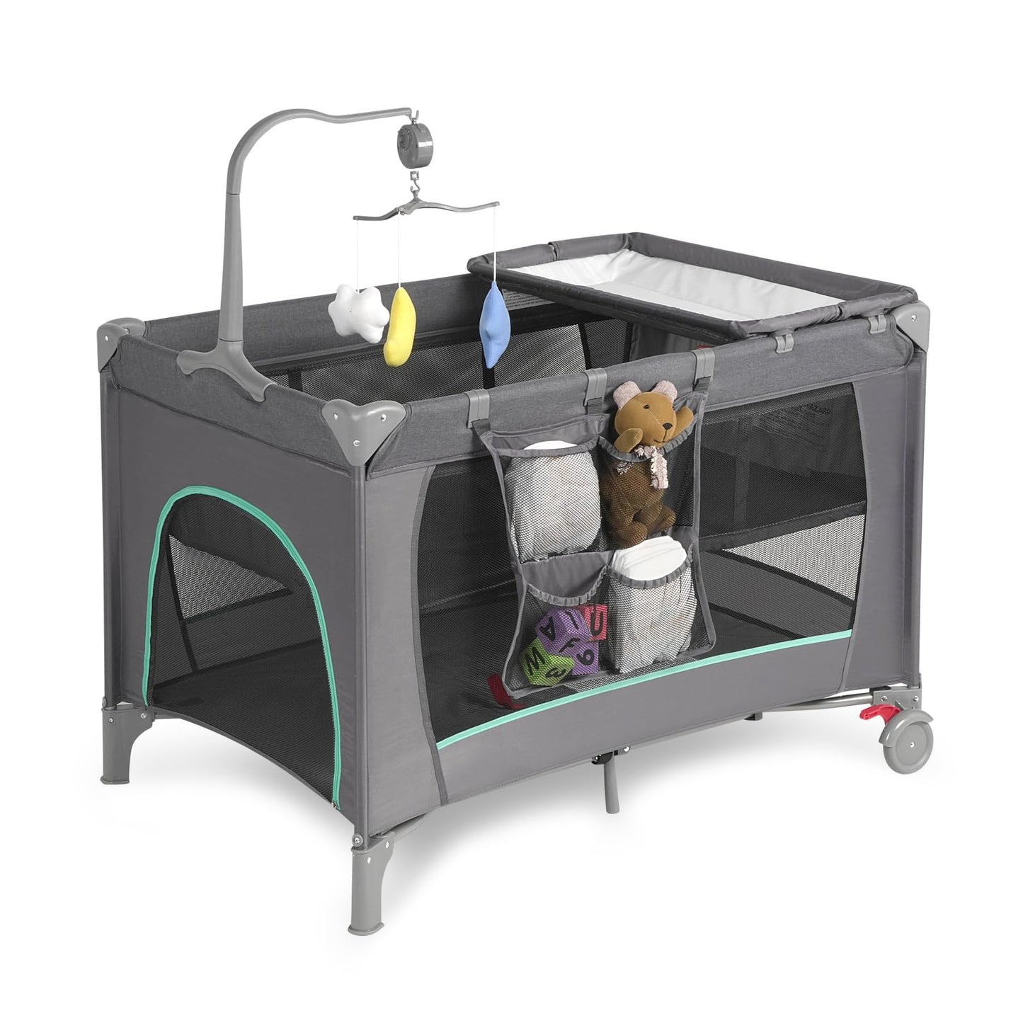 Yoyicuna Portable Play And Pack Travel Crib With Changing Table, Breathable Mesh & Carry Bag - Multi-Functional Baby Playpen For