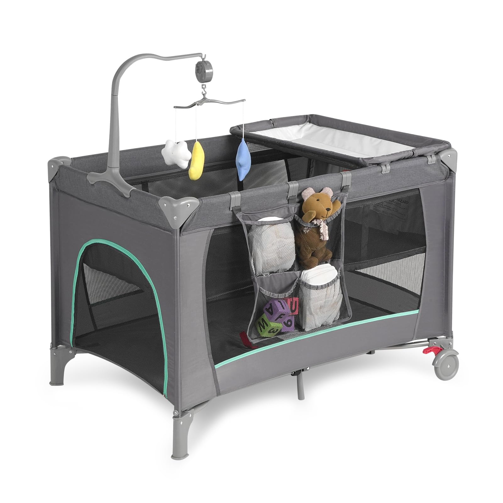 Yoyicuna Portable Play And Pack Travel Crib With Changing Table, Breathable Mesh & Carry Bag - Multi-Functional Baby Playpen For