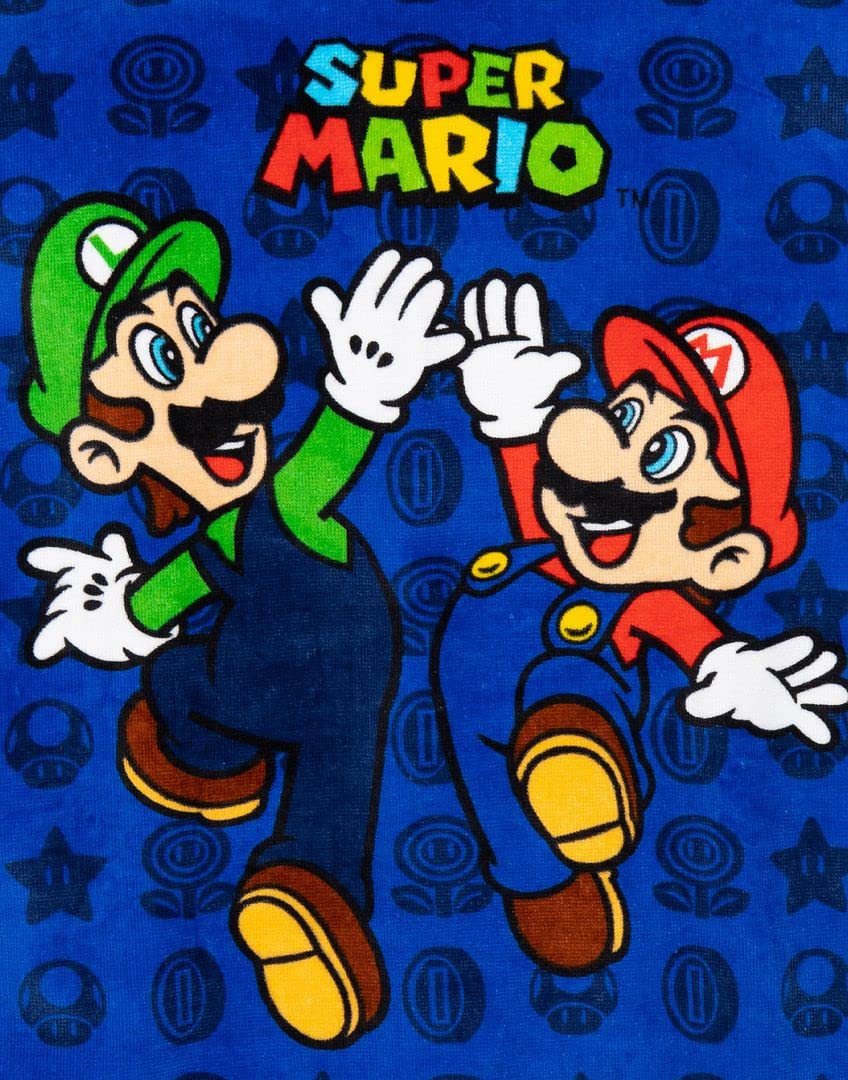 Super Mario Kids Towel Poncho | Boys Game Characters Mario Brothers Bath Towel | Luigi & Mario Star Blue Changing Robe