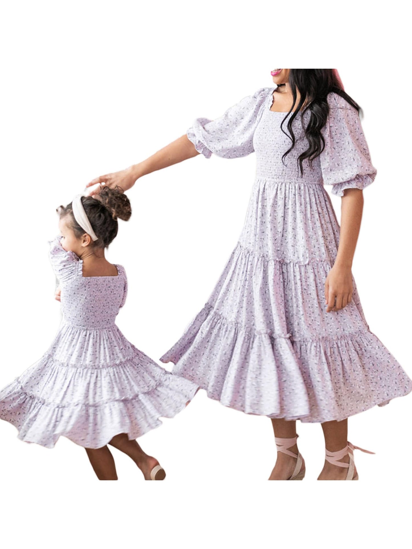 Mommy and Me Dresses Casual Floral Family Outfits Summer Short Sleeve Matching Midi Beach Maxi Dress (Baby Girl, 12-18 Months, P