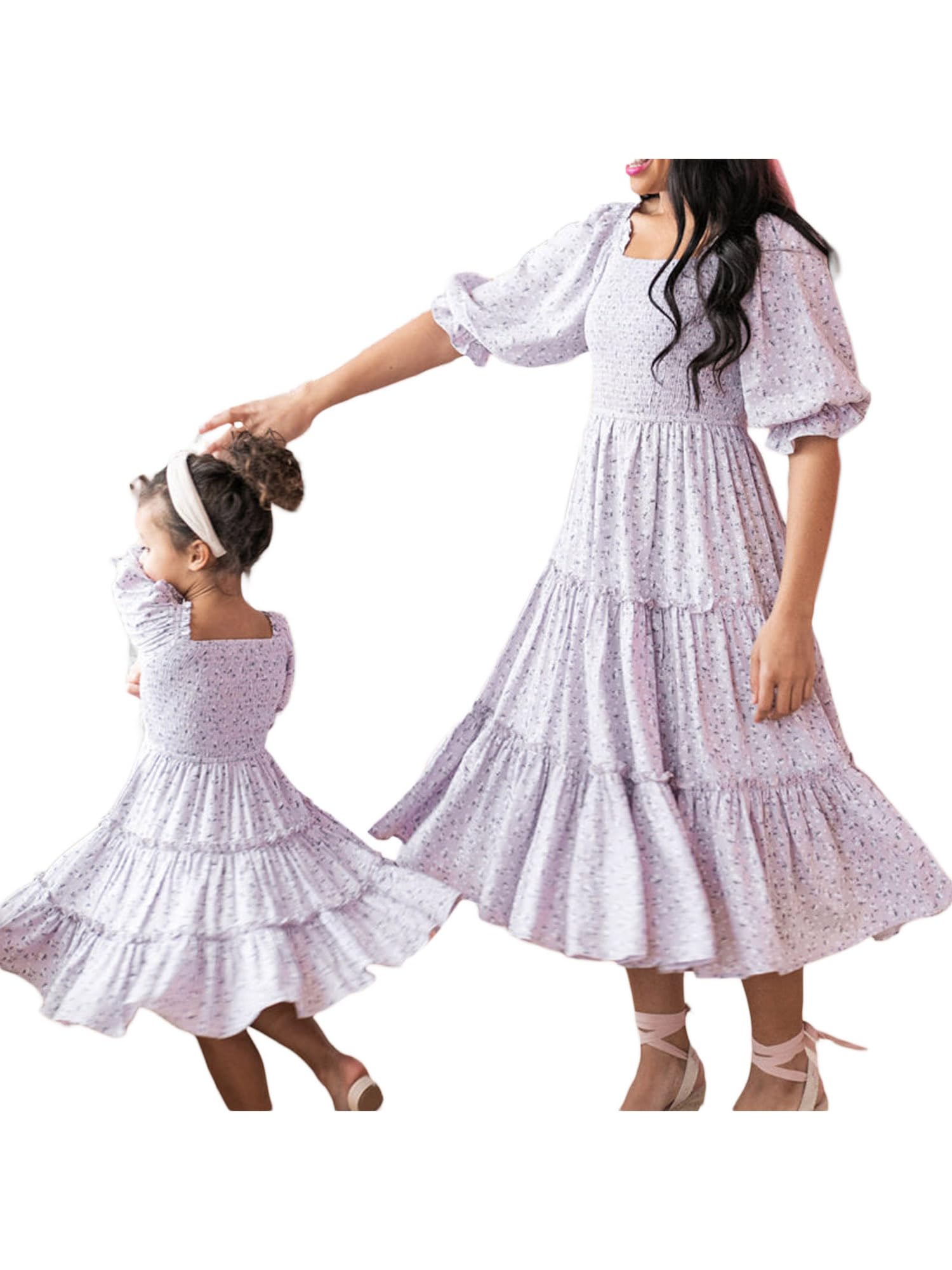 Mommy and Me Dresses Casual Floral Family Outfits Summer Short Sleeve Matching Midi Beach Maxi Dress (Baby Girl, 12-18 Months, P