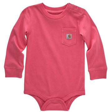 Carhartt Long-Sleeve Pocket Bodysuit, Pink Lemonade, 9 Months