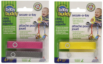 Baby Buddy Secure-a-Toy, Adjustable Pacifier and Teether Strap for Stroller, Highchair, and Car Seat, Assorted Girl Colors, 4 pa