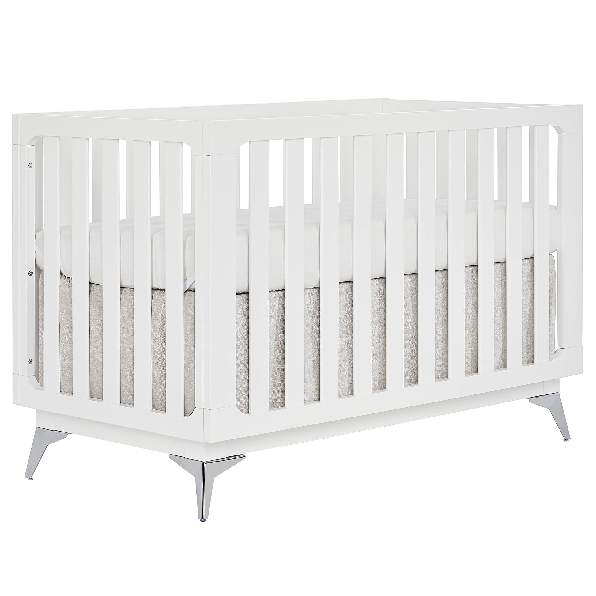 SweetPea Baby Dream On Me Ultra Modern 4-in-1 Convertible Crib in White, Greenguard Gold Certified, 3 Mattress Height Settings, 