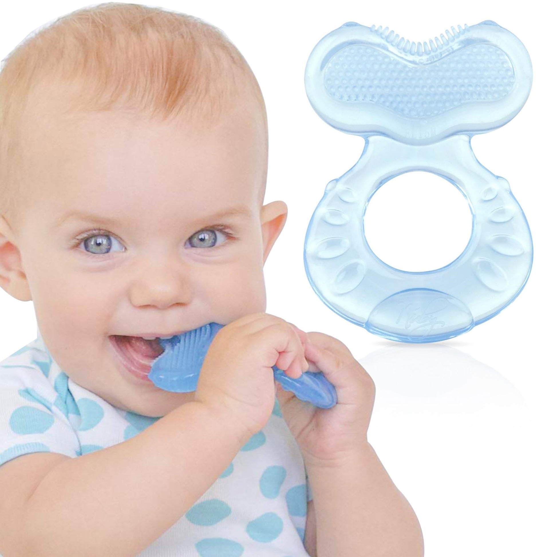 Nuby Silicone Teethe-eez Teether with Bristles, Includes Hygienic Case, Colors May Vary