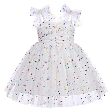 Idopip Baby Girls Sequin Star Tutu Dress Summer Sleeveless Backless Princess Birthday Party Dresses Toddler Girl First Communion