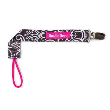 Booginhead Baby Newborn Pacigrip Pacifier Clip, Black Flourish Black/Pink