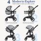 2-In-1 Convertible Baby Stroller With Aluminum Frame & Linen, Bassinet Stroller With Rubber Wheels, Foldable Infant Stroller Wit