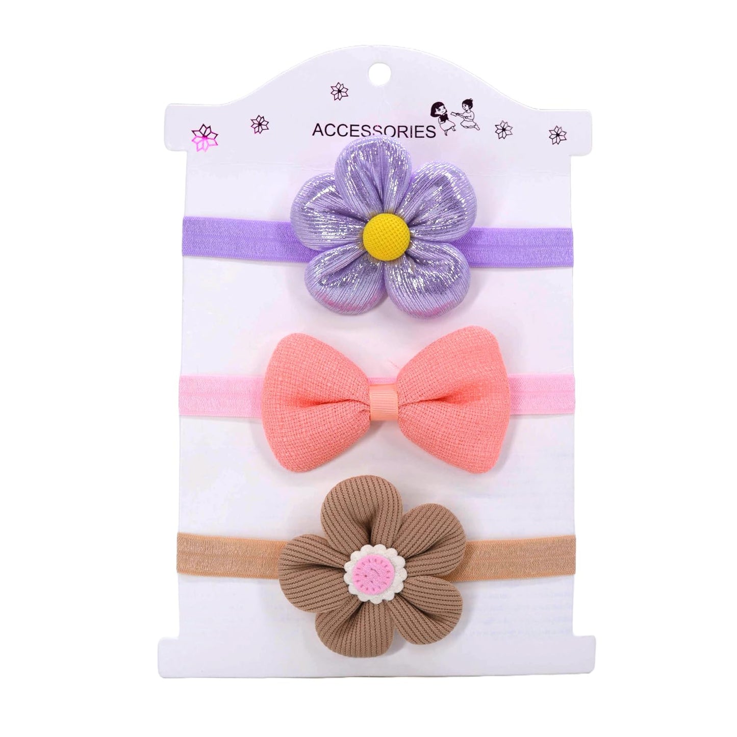 Syga Pack Of 3 Baby Headband Set For Girls 03 Years Baby | Soft Stretchable Flower & Bow Hairbands | Infant Newborn Toddler Hea