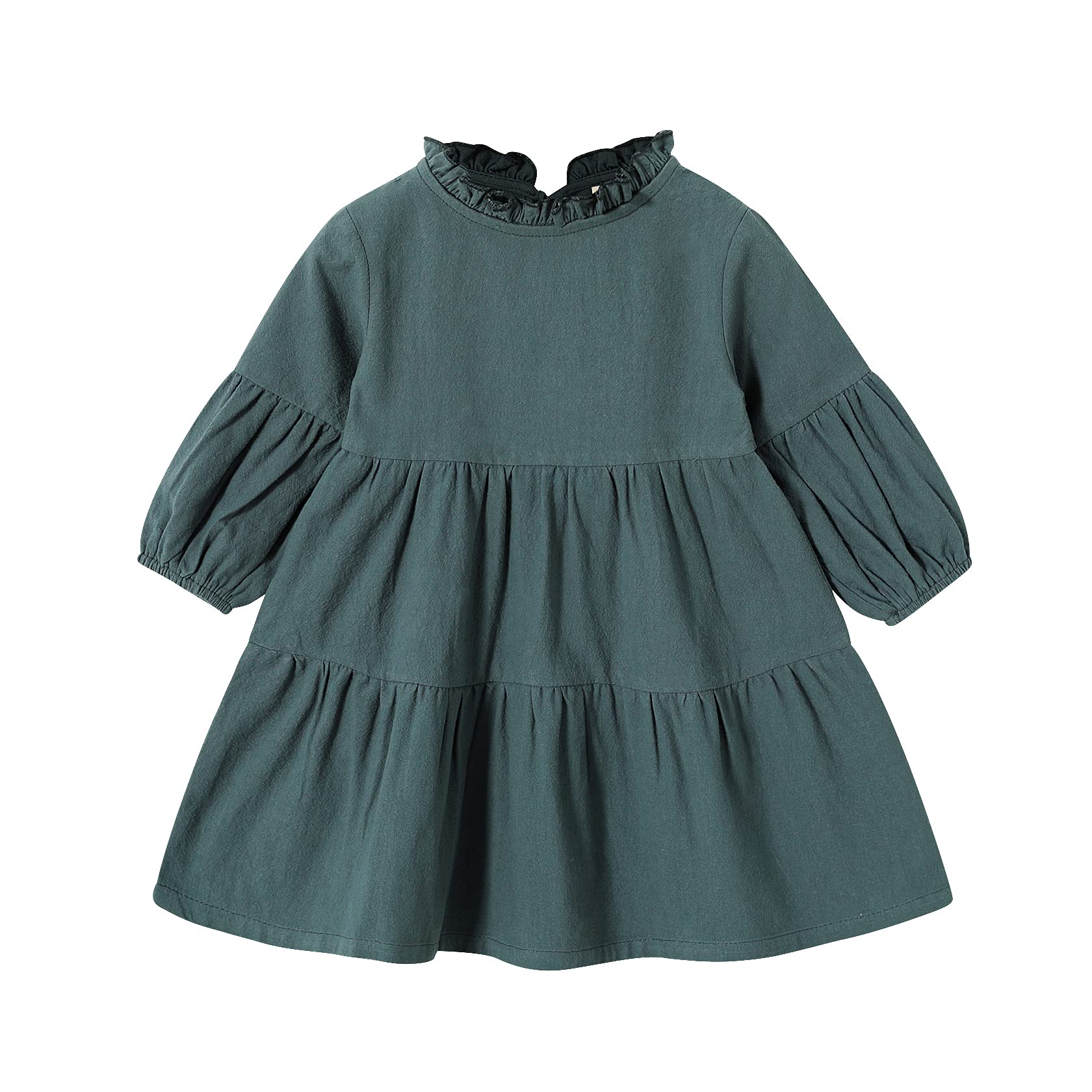 Toddler Kids Baby Girl Dress Lantern Long Sleeve Solid Color Casual Dresses Girls Fall Winter Outfit Clothes (18-24 Months, Gree