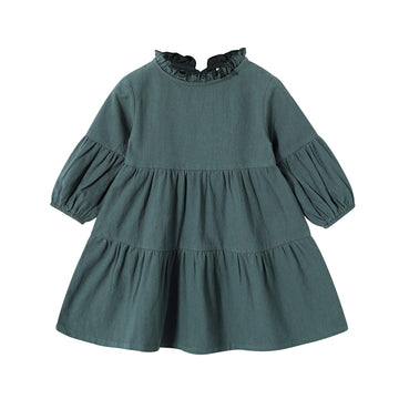 Toddler Kids Baby Girl Dress Lantern Long Sleeve Solid Color Casual Dresses Girls Fall Winter Outfit Clothes (18-24 Months, Gree
