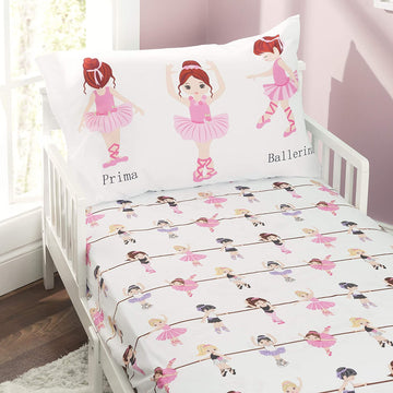 Everyday Kids Toddler Fitted Sheet And Pillowcase Set -Born To Dance Ballerina- Soft Microfiber, Breathable And Hypoallergenic T