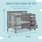 Dream On Me Jayden 4-In-1 Mini Convertible Crib And Changer In Storm Grey, Greenguard Gold Certified, Non-Toxic Finish, New Zeal