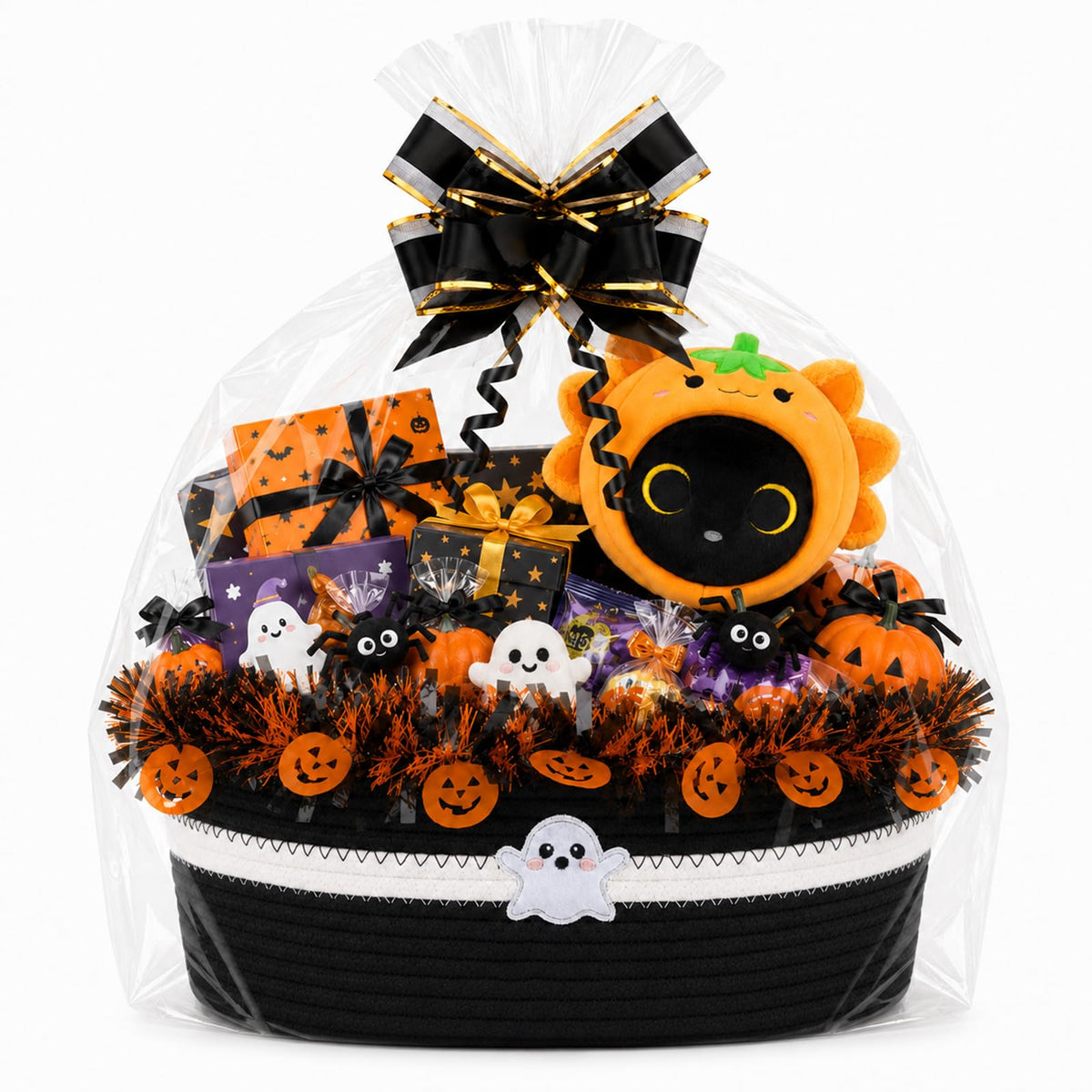 Halloween Boo Baskets, Empty Gifts Bakets with Ribbons Bow and Bag