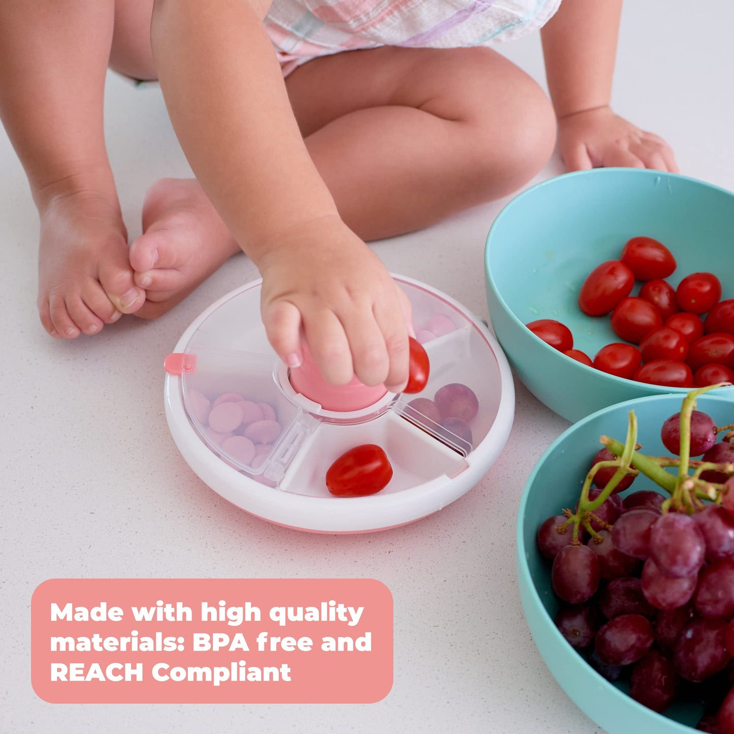 Gobe Kids Snack Spinner With Name Stickers - Reusable Snack Container With 5 Compartment Dispenser And Lid | Bpa & Pvc Free | Di
