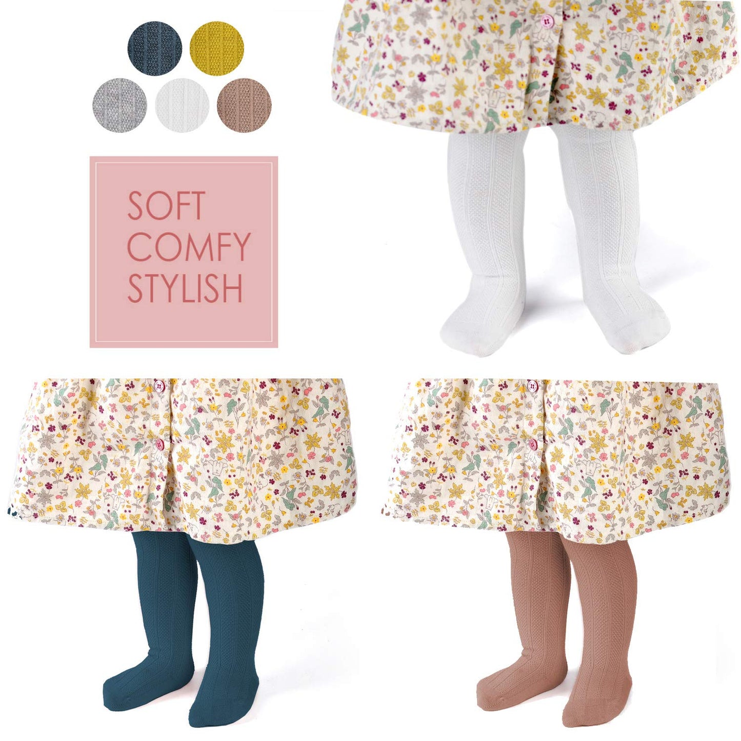 Epeius 5 Pair Pack Baby Girls Boys Uniform Knee High Socks Infants Baby Tube Ruffled Stockings For 0-6 Months,White/Grey/Yellow/