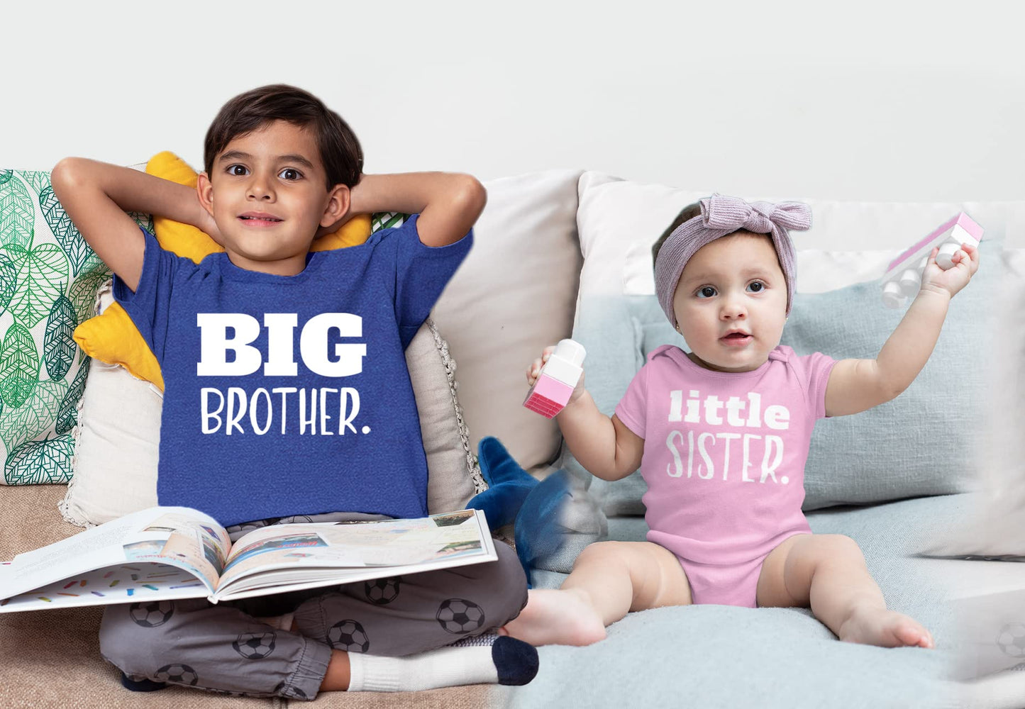 Unordinary Toddler Big Brother Little Sister Outfits Brother Sister Sibling Matching Baby Newborn Girl Set (Charcoal Blue/Pink,