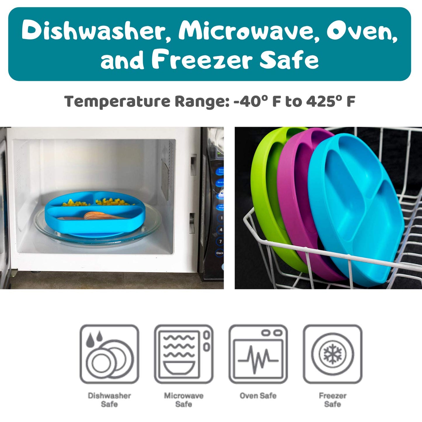 Silikong Suction Plate For Toddlers | Bpa Free, 100% Food-Grade Silicone | Microwave, Dishwasher And Oven Safe | Stay Put Divide
