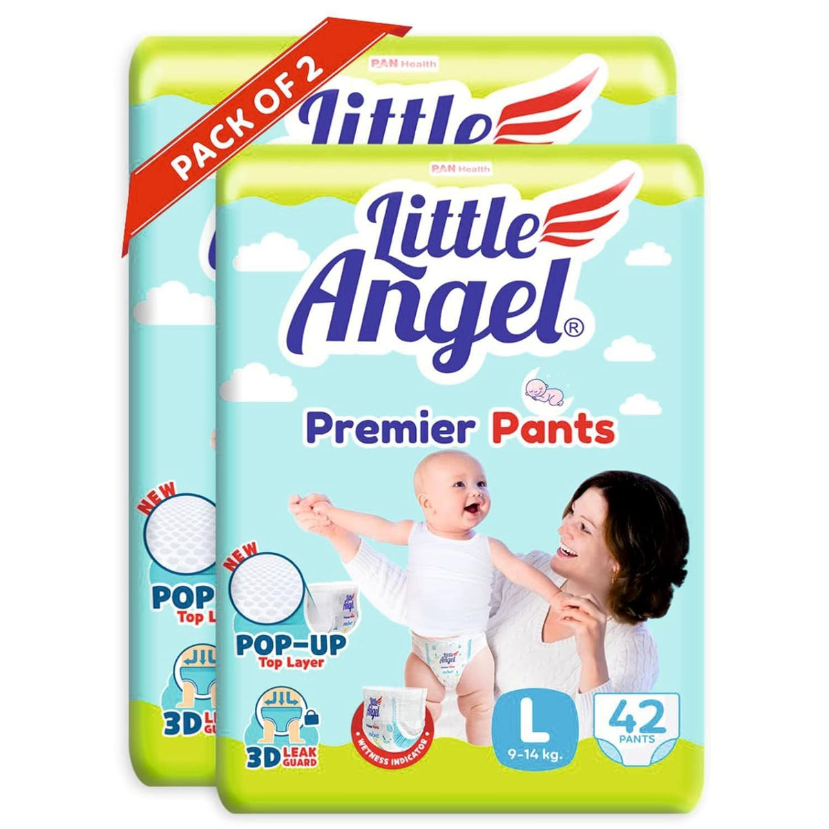 Little Angel Premier Pants Baby Diapers, Large (L) Size, 84 Count, Cottony Soft Material, Breathable, Extra Dry Core, Stretchabl