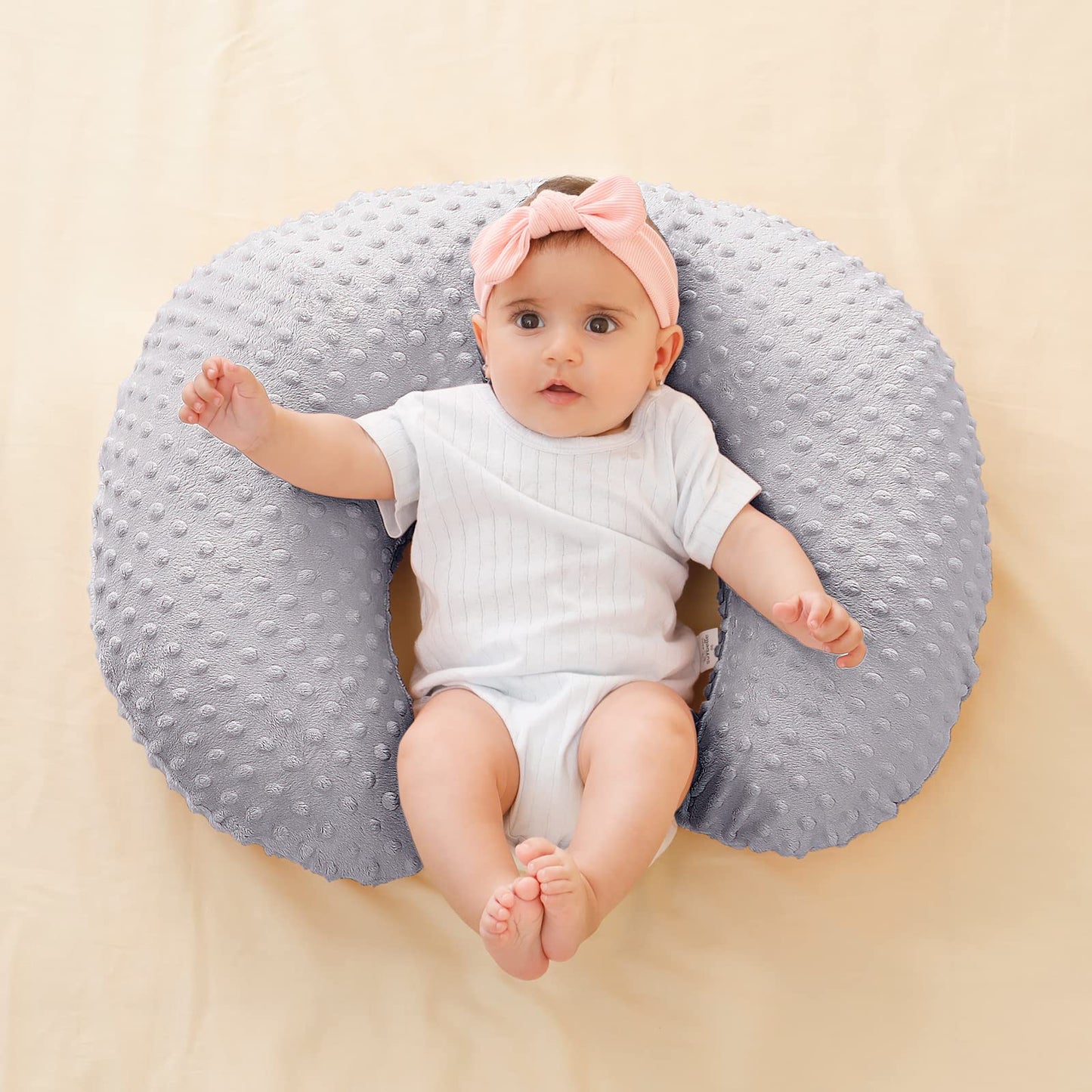 Queness Nursing Pillow Cover Breastfeeding Pillow Cases Plush Dot Slipcover (Gray)