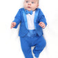 Lilax Baby Boy Gentleman Tuxedo Footie Christmas Holiday Outfit With Bow Tie (3 Months, Royal Blue)