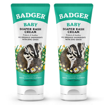 Badger Diaper Cream, 99% Organic Diaper Rash Cream For Baby, Zinc Oxide Ointment W/Soothing Calendula Cream For Sensitive Baby S