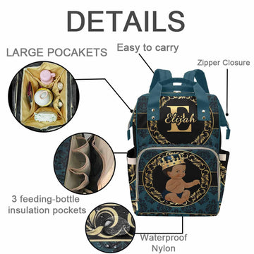 M Yescustom Personalized Name Diaper Bag Backpack, Blue Crown Diaper Baby Bags For Mom & Dad, Portable Travel Back Pack Baby Sho
