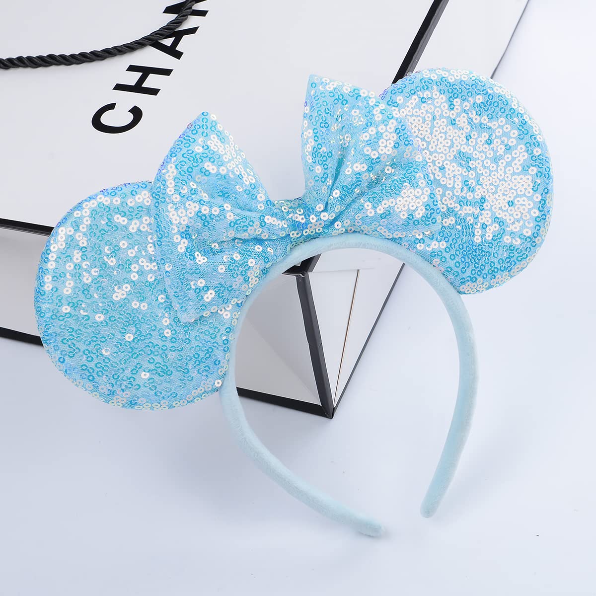 Seamoy Blue Minnie Mouse Ears Headband, Adjustable, One-Size-Fits-Most, Halloween, Cosplay Party, Birthday, Thanksgiving, For Ch