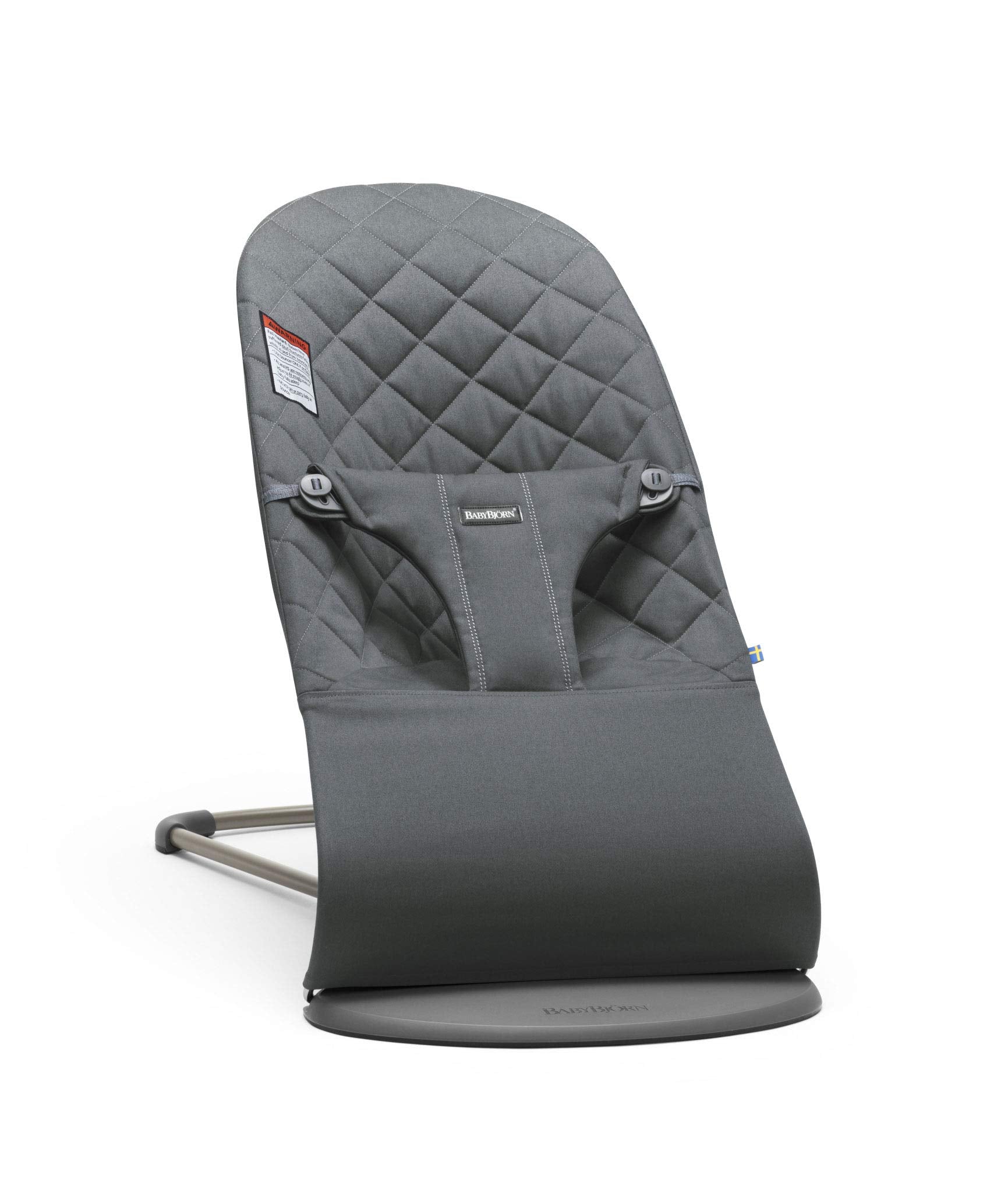 BabyBjrn Bouncer Bliss, Cotton, Classic Quilt, Anthracite 2-in-1 Adjustable Baby Bouncer Seat and Toddler Chair, Newborn to Todd