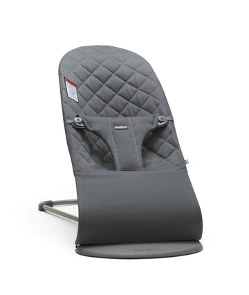 BabyBjrn Bouncer Bliss, Cotton, Classic Quilt, Anthracite 2-in-1 Adjustable Baby Bouncer Seat and Toddler Chair, Newborn to Todd