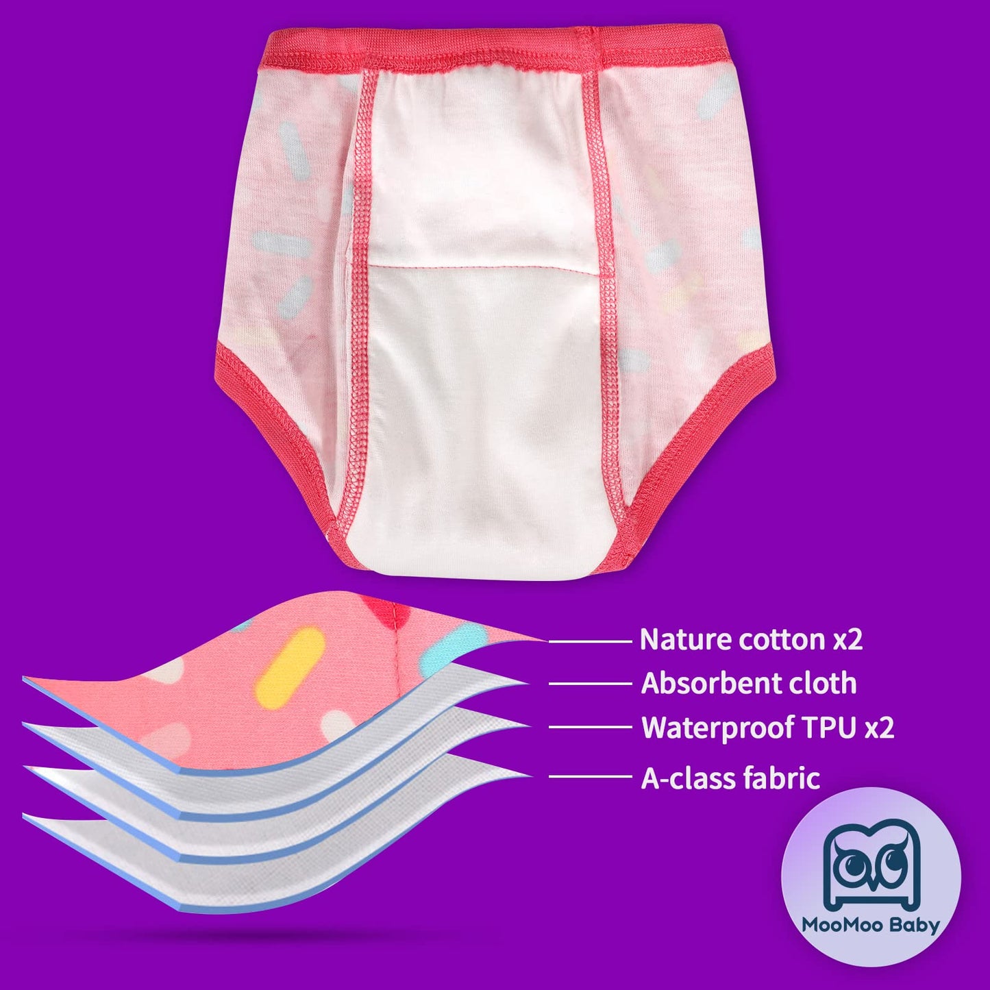 Moomoo Baby 8 Packs Toddler Training Underwear For Boy And Girls Strong Absorbent Cotton Training Pants 5T Pink