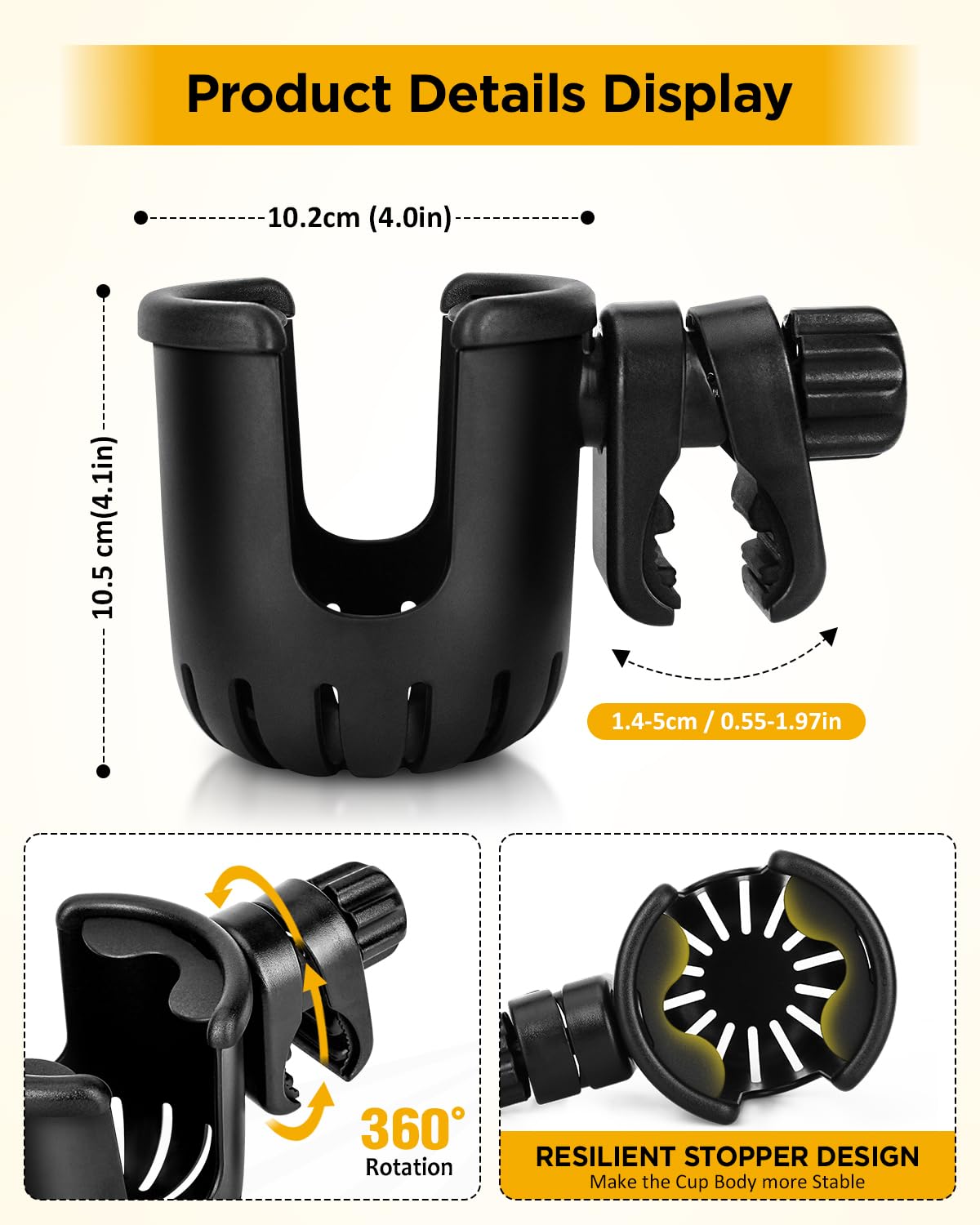 Universal Cup Holder Stroller Drink Holder For Bikes, Trolleys Or Walkers, Fits Most Cups