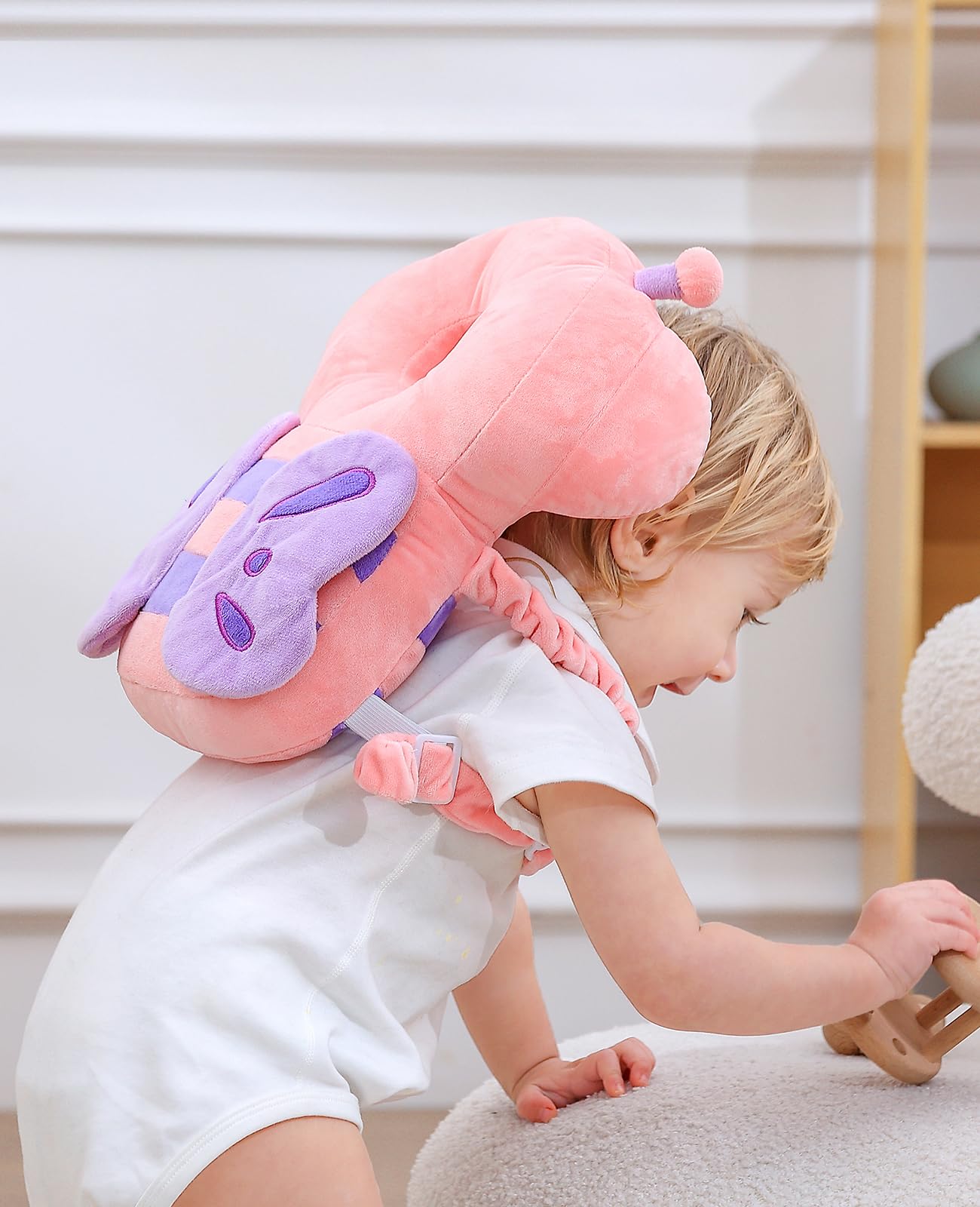Junneng Baby Walker 3-Sided Head Protector Backpack Wear, Toddler Head Protection Safety Pad, Pink Butterfly