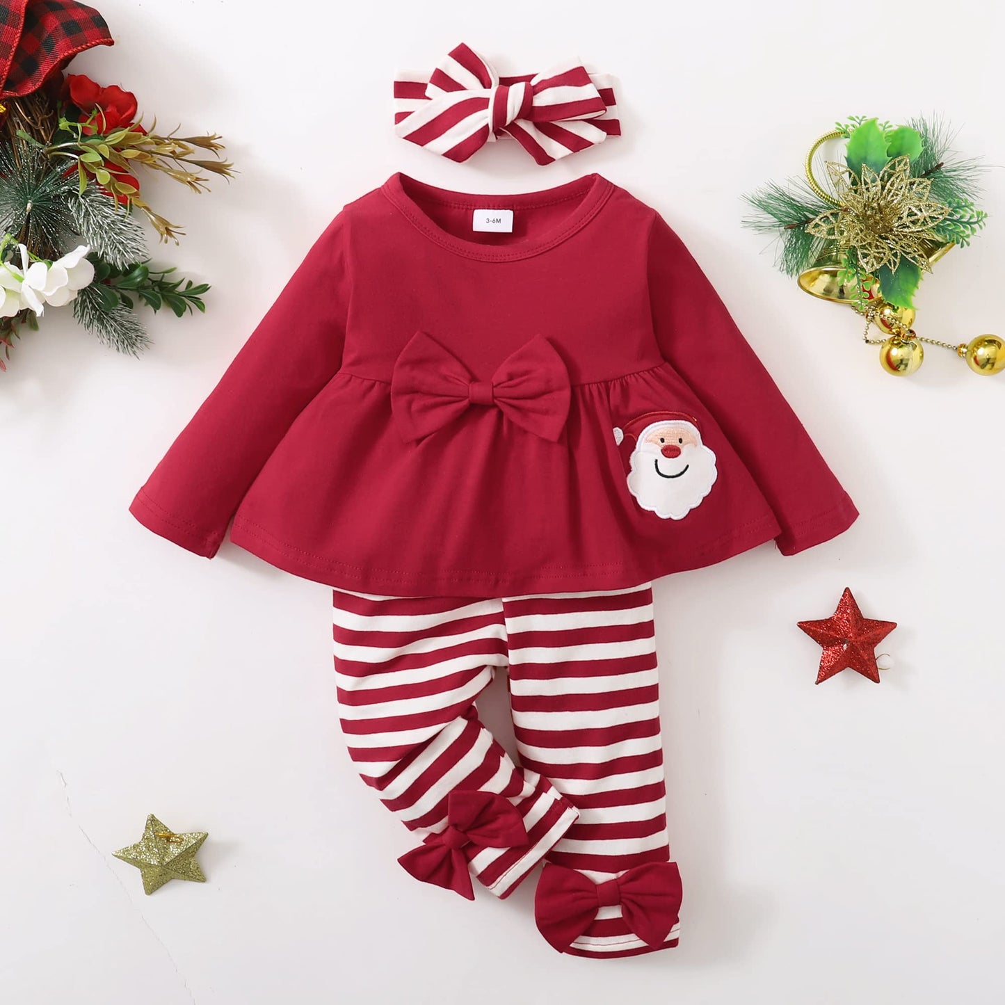 Xuanhao 12-18 Month Girl Clothes Christmas Gifts For Girls Baby Christmas Outfits Sets Long Sleeve Ruffle Tops Stripe Pants Baby