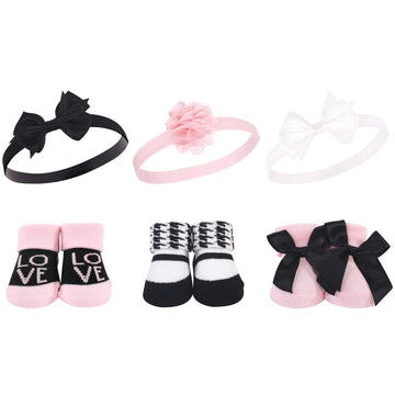 Hudson Baby Unisex Baby Headband And Socks Gift Set, Pink Black Love, One Size