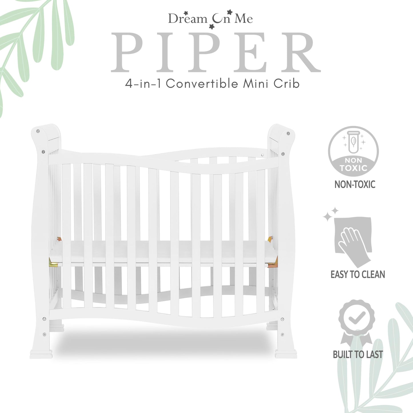 Dream On Me Violet 4-In-1 Convertible Mini Crib In White, Greenguard Gold Certified, Jpma Certified, 3 Position Mattress Height
