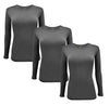 Natural Uniforms Womens Under Scrub Tee Crew Neck Long Sleeve T-Shirt-3-Pack (Small, 3 Pack-Charcoal)