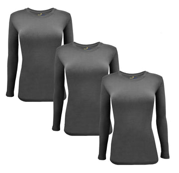 Natural Uniforms Womens Under Scrub Tee Crew Neck Long Sleeve T-Shirt-3-Pack (Small, 3 Pack-Charcoal)