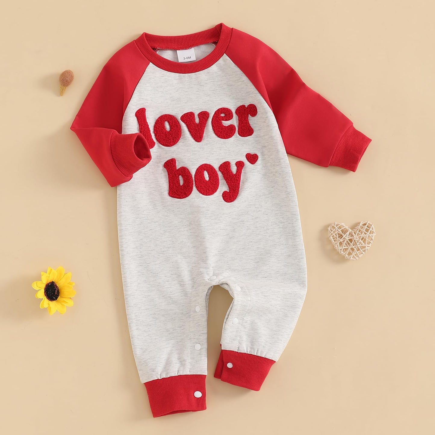 Ursobutegl Newborn Baby Boy Romper Jumpsuit Lover Boy Letter Embroidery Long Sleeve Bodysuit Sweatshirt Valentines Day Outfit (G