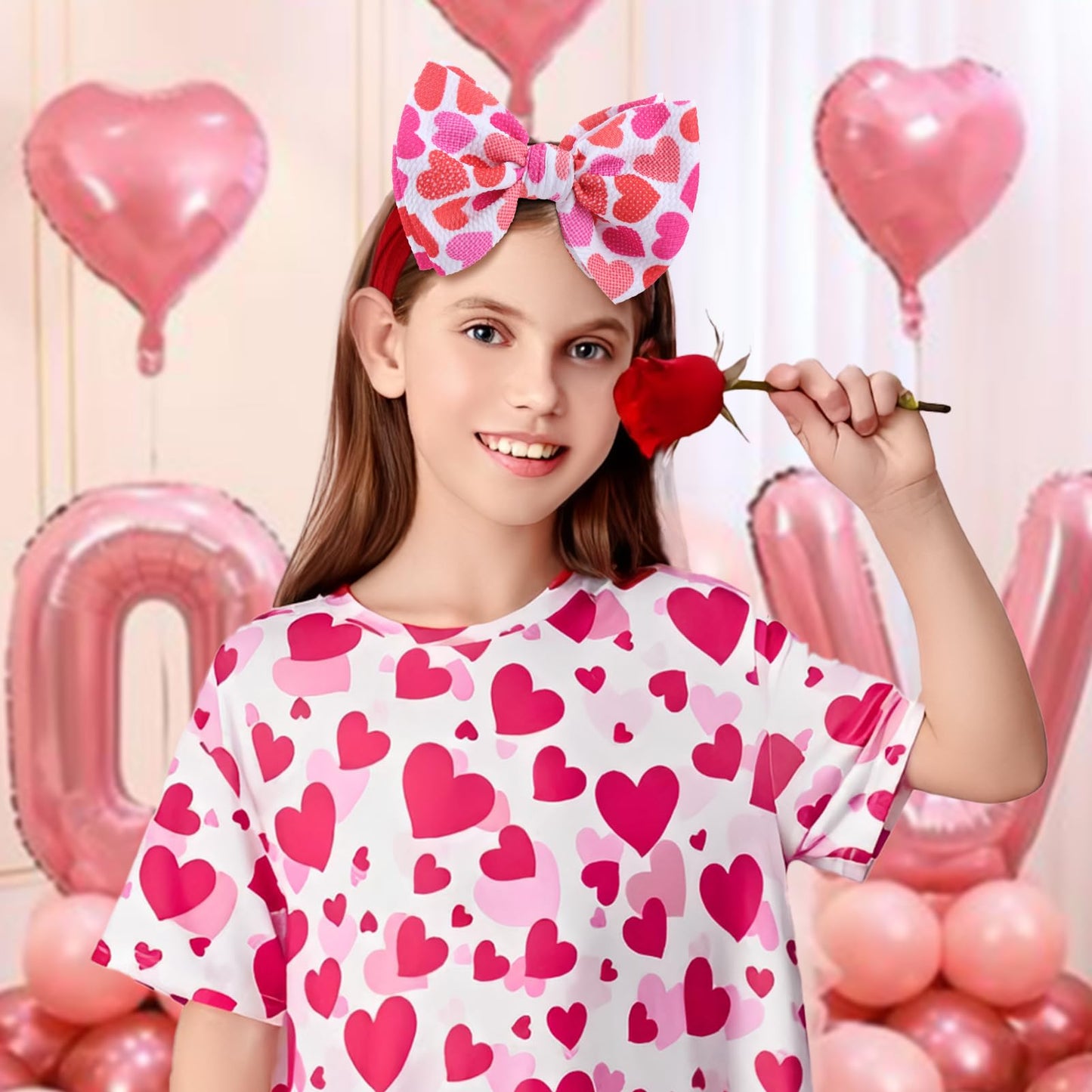 Yanjie Valentines Bows - Red Nylon Handmade Newborn Heart Headbands For Girls, Toddlers, And Infants