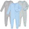 Aablexema Baby Footie Pajamas With Mittens - 3Pcs Infant Footed Sleeper Cotton Sleepwear Outfits(Blue/Grey/Stripe,3-6M)