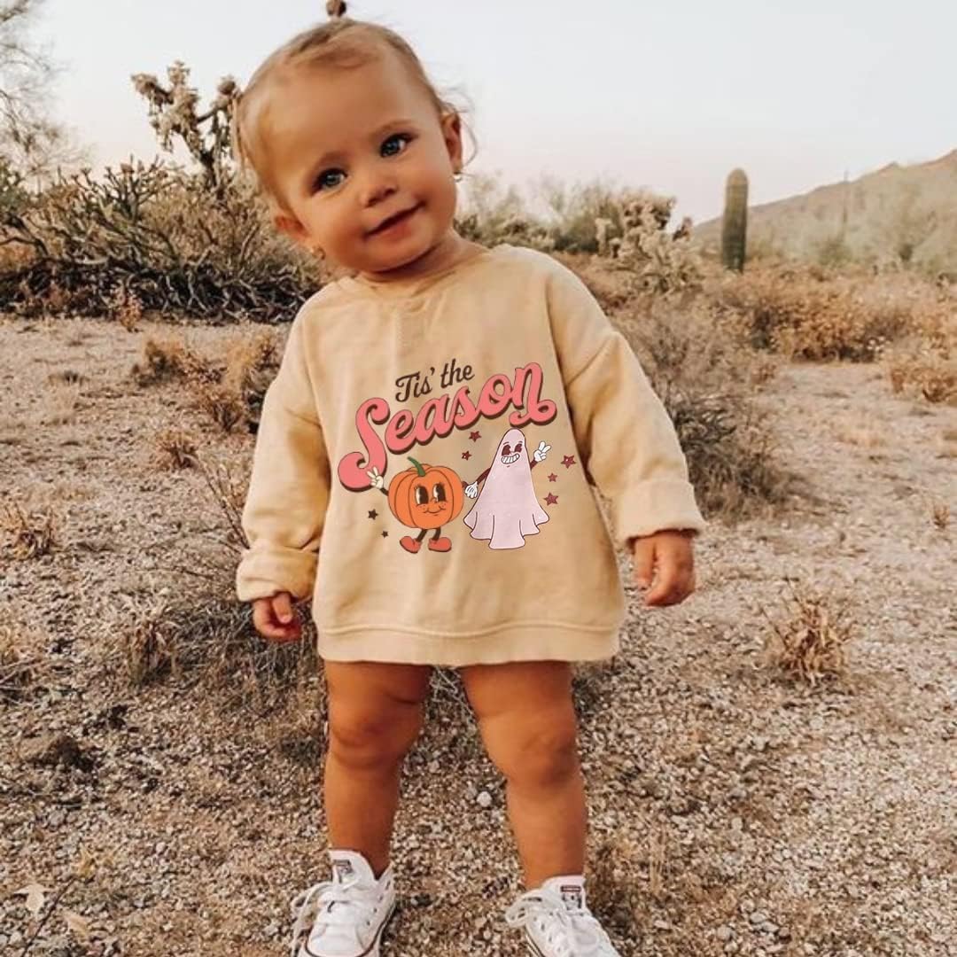 Boebnozcv Baby Boy Girl Pumpkin Sweatshirt Toddler Halloween Outfit This The Season Print Crewneck Pullover Sweater Shirt (This