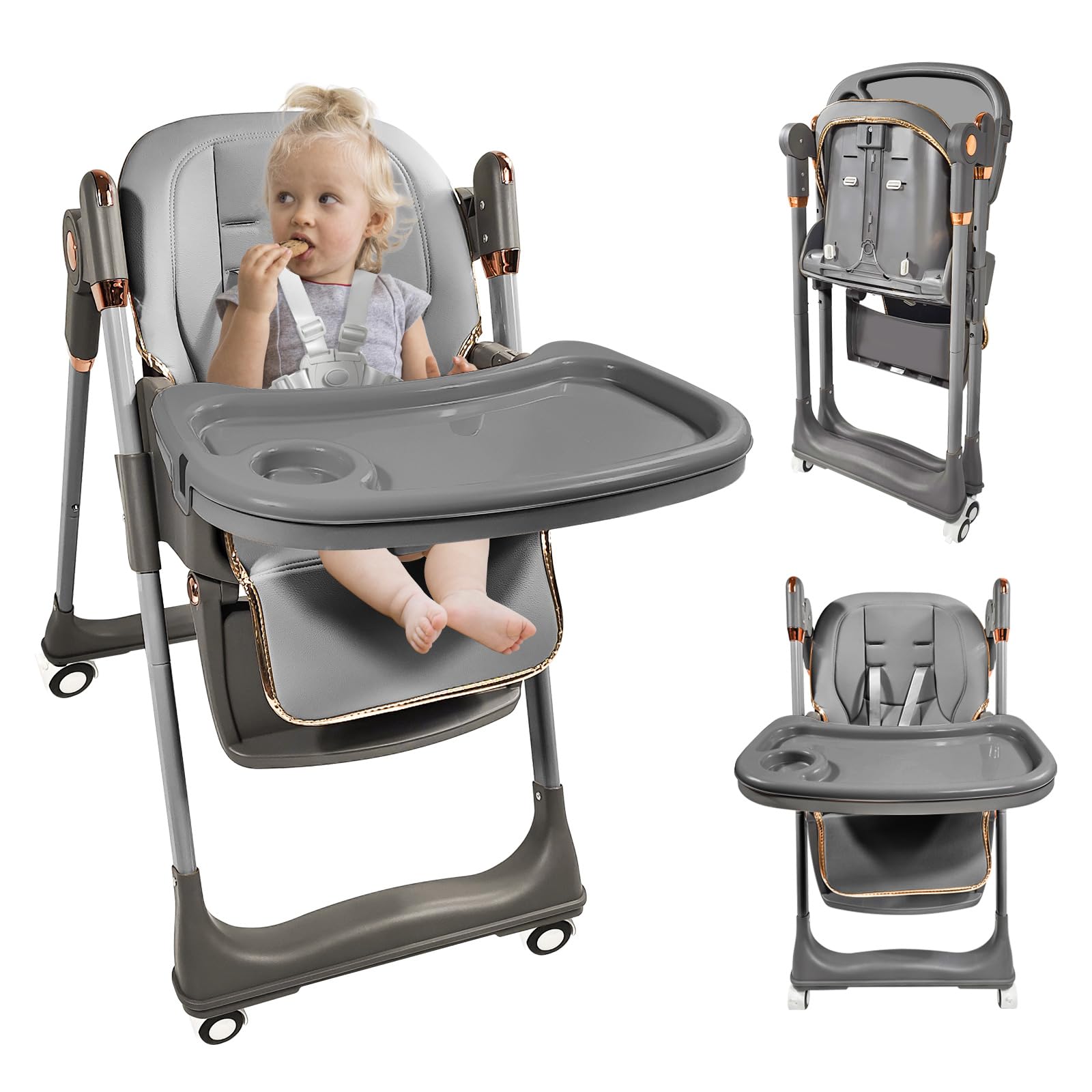 High Chairs for Babies and Toddlers with 360 Degree Rotatable Wheels