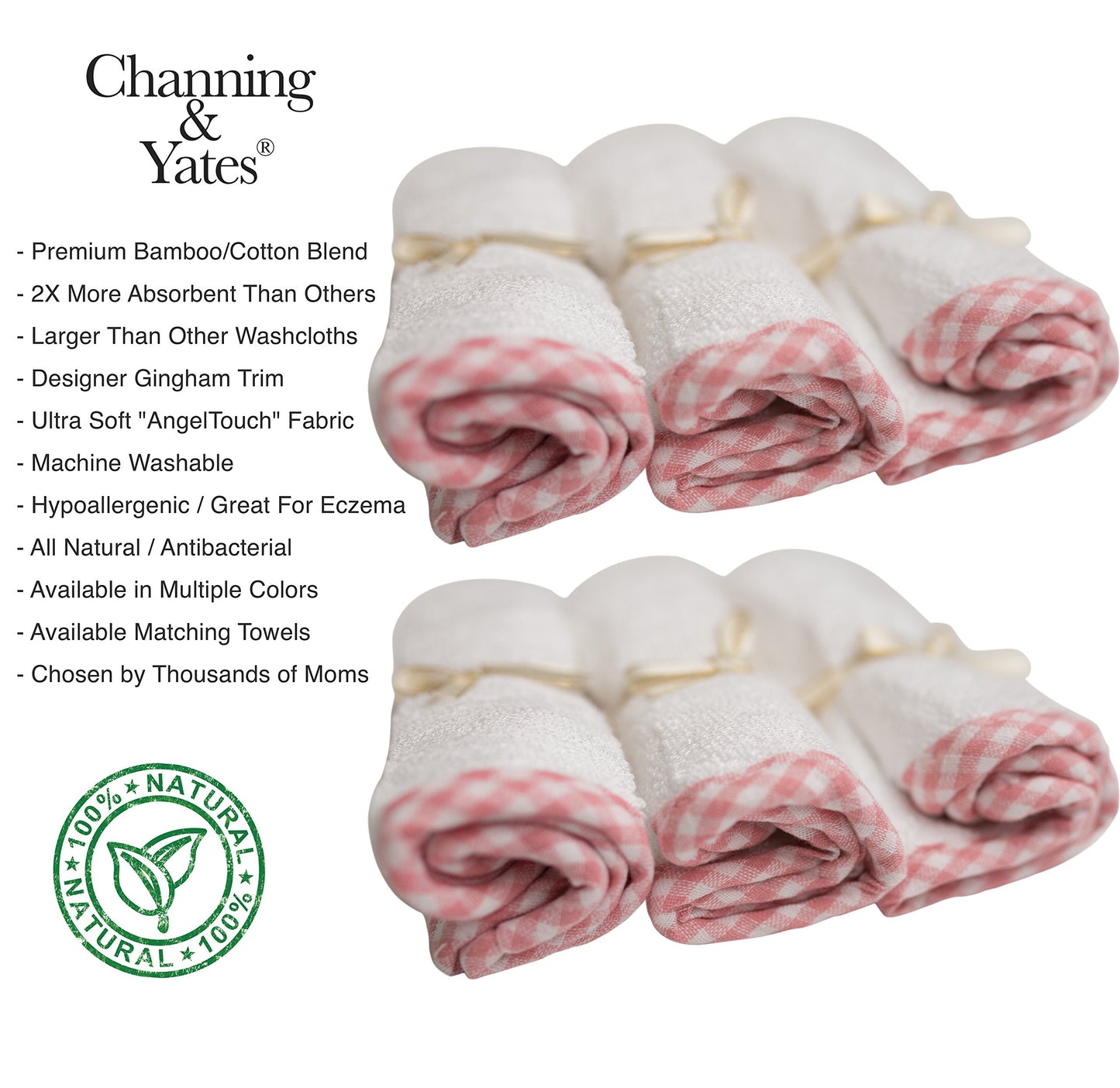 Channing & Yates Premium Boutique Hooded Baby Towels And Washcloth Set - Organic Viscose Made From Bamboo Baby Towel With Hood (